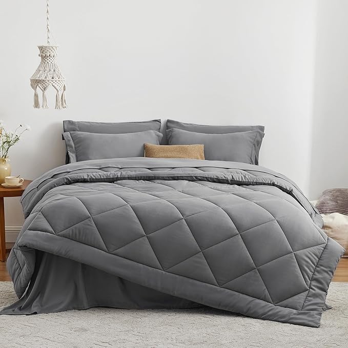 Love's cabin Twin Comforter Set Grey, 5 Pieces Twin Bed in a Bag, All Season - Image 2