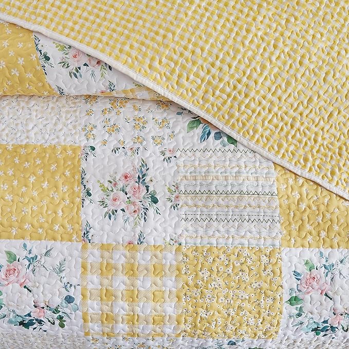 Joyreap 3 Pieces Patchwork Quilt Set California King, 102x114 inches- Yellow n - Image 7