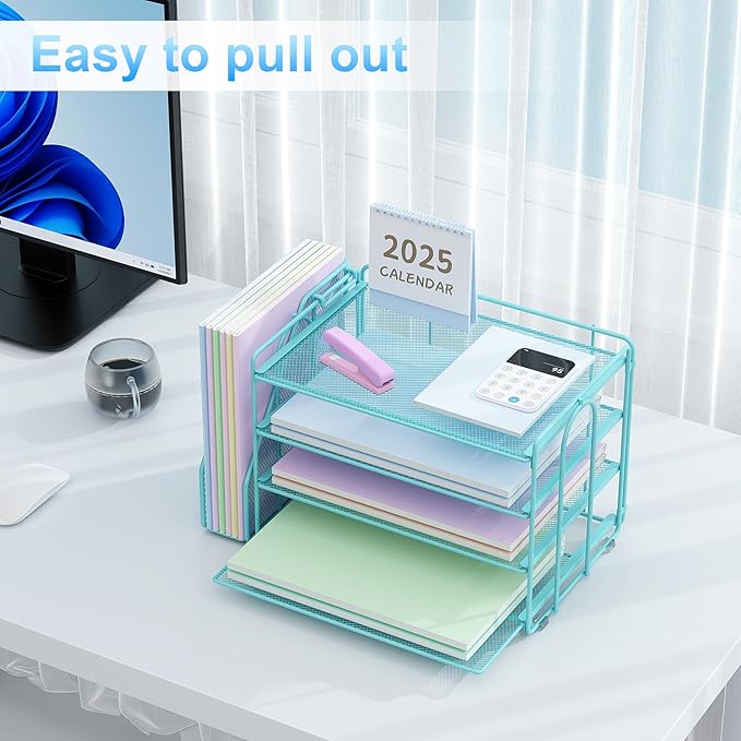 Spacrea Desk Organizers and Accessories, Paper Organizer for Desk with File Organizer, Desk Accessories & Workspace Organizers for Office Supplies (Blue)-DeskoryOffice