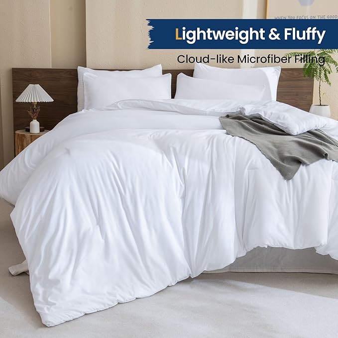 Paxrac White Comforter Full Size, 3 Pieces Boho Comforter Set, Lightweight - Image 3