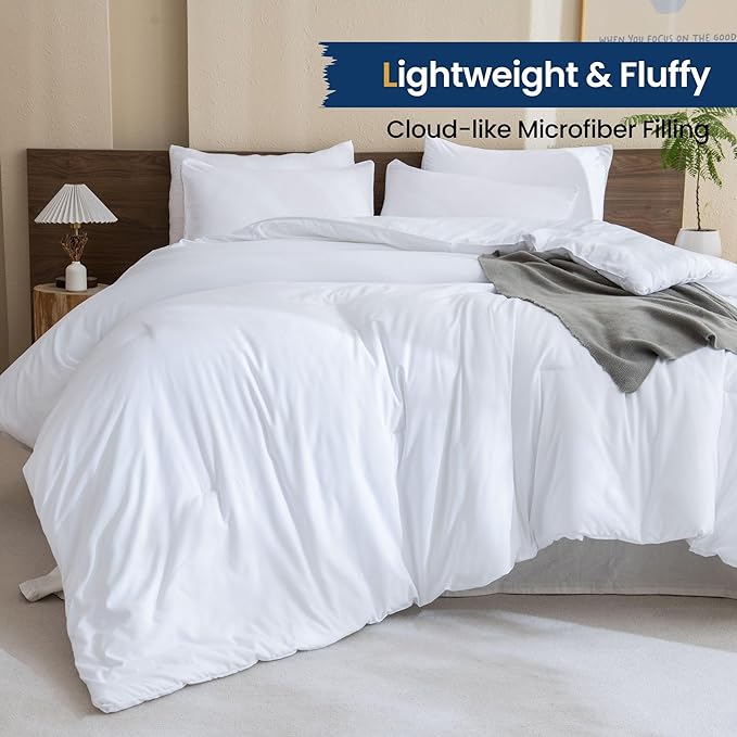 Paxrac White Super King Plus Comforter Set 128x120In, 3 Pieces Oversized King - Image 3