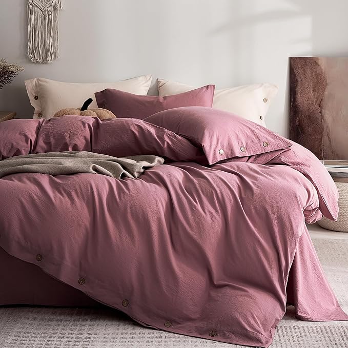 JELLYMONI 100% Washed Cotton Duvet Cover King – Soft, Breathable Linen-Look by JELLYMONI