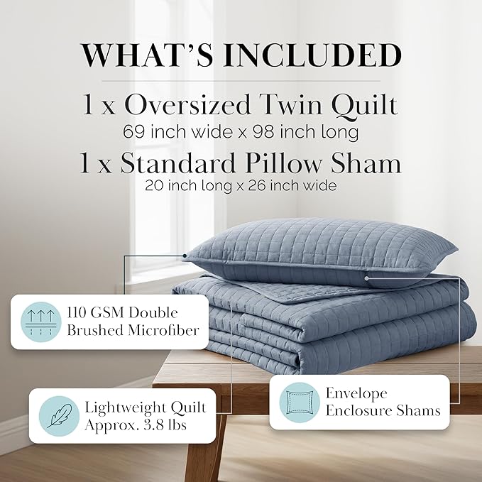 Southshore Fine Living, Inc. Twin Quilt Set, Quilted Blue Bedspread Twin/XL - Image 2