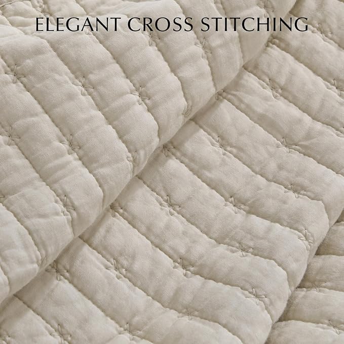 EVERGRACE Cross Stitch Pre-Washed Cotton Quilt Bedding Set King Size, Oversized - Image 3