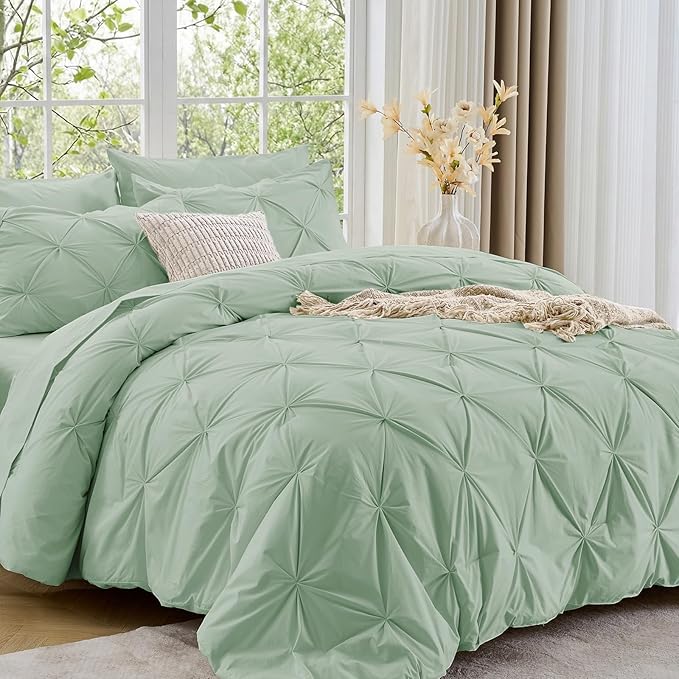 Sasttie California King Comforter Set, 7-Piece Bed in a Bag, Pintuck Bedding by SASTTIE