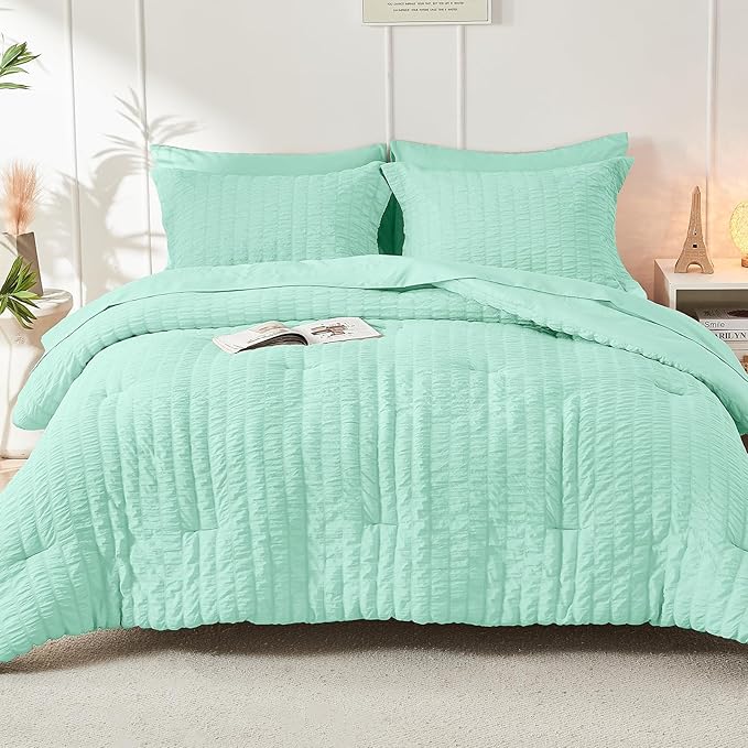 HYMOKEGE Mint Green Queen Comforter Set Seersucker 7 Pieces, All Season Luxury - Image 9