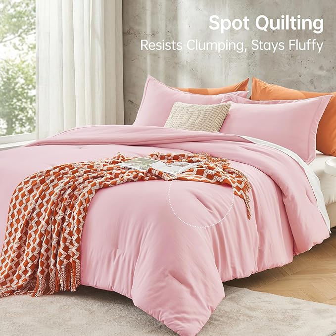 MUXHOMO Pink Oversized Queen Comforter Sets, All Season Ultra Soft Down - Image 5