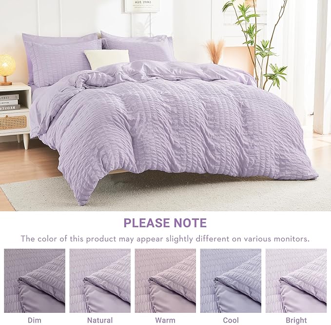 HYMOKEGE Lavender Full Size Comforter Sets Seersucker 7 Pieces, All Season - Image 6