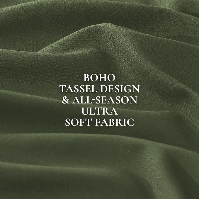 Andency Olive Green Comforter Set Full Size, 3 Pieces Boho Tassel Lightweight - Image 9