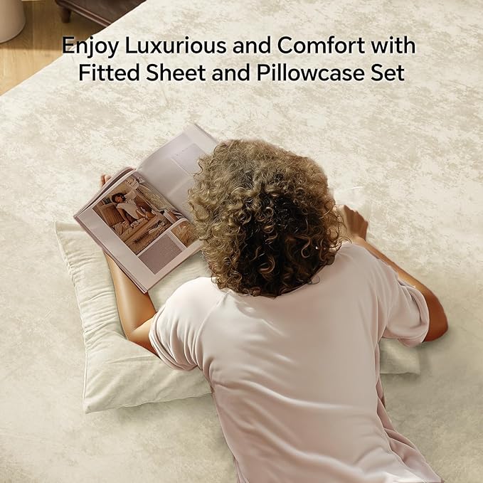 BEDELITE Velvet Fitted Sheet and Pillowcase Set, Luxury Soft Fuzzy Bottom Sheet - Image 2