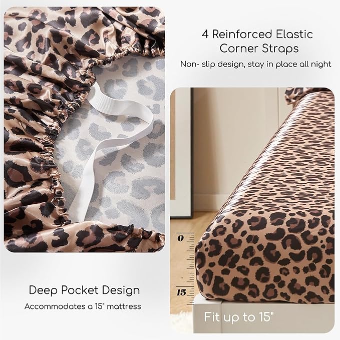 MR&HM Satin Bed Sheets with Elastic Corner Straps, King Size Sheets Set - Image 5