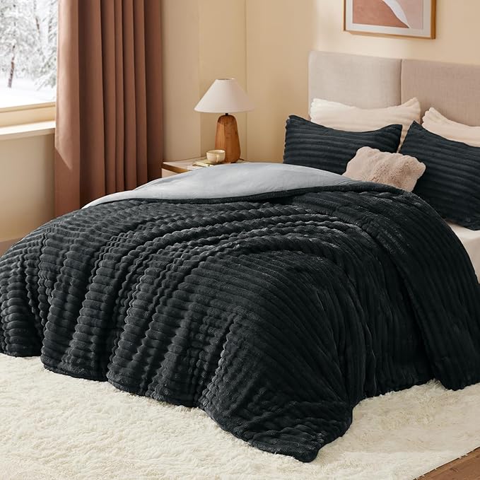 BEDELITE Fleece Twin Comforter Set -Super Soft & Warm Fluffy Black Bedding - Image 2