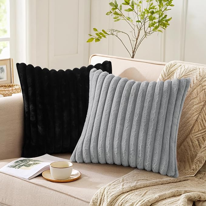 Pallene Faux Fur Plush Throw Pillow Covers 26x26 Set of 2, Luxury Soft Fluffy - Image 3