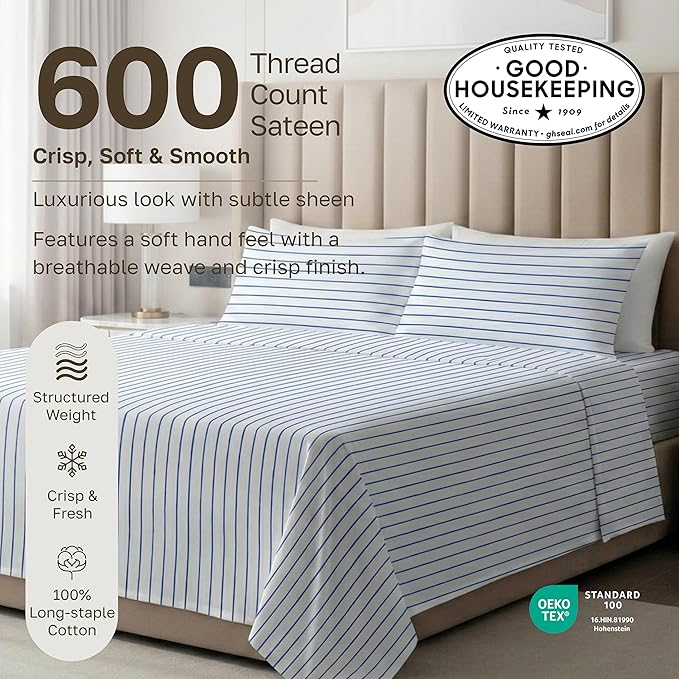 California Design Den Printed Striped Cal King Sheet Set - Image 3