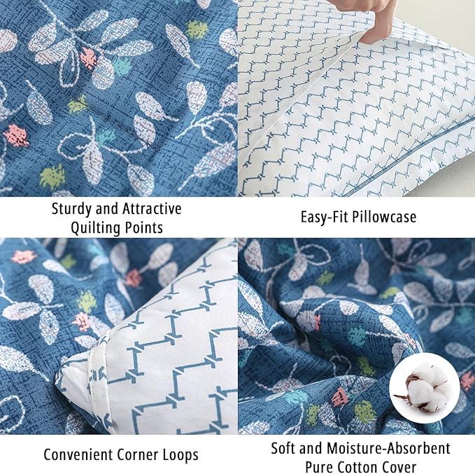 LEMIROE Blue Floral Cotton Comforter Queen Size - Image 5