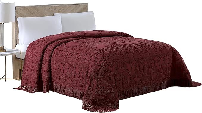 Beatrice Home Fashions Medallion Chenille Bedspread, Twin, Burgundy