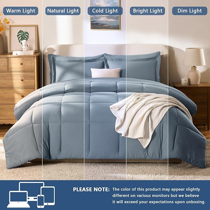 CozyLux Full Size Comforter Sets Grayish Blue - Image 5