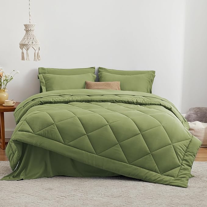 Love's cabin Twin Comforter Set Olive Green, 5 Pieces Twin Bed in a Bag - Image 3