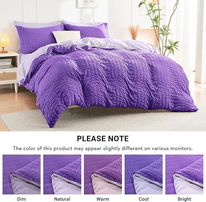 HYMOKEGE Dark Purple/Lavender Full Size Comforter Sets Seersucker 7 Pieces - Image 5