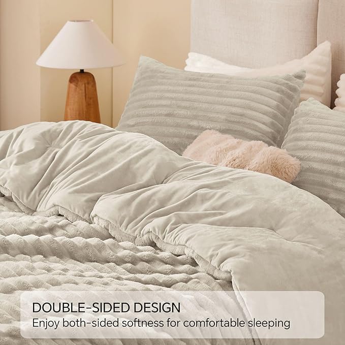 BEDELITE Fleece King Comforter Set -Super Soft & Warm Fluffy Linen Bedding - Image 5