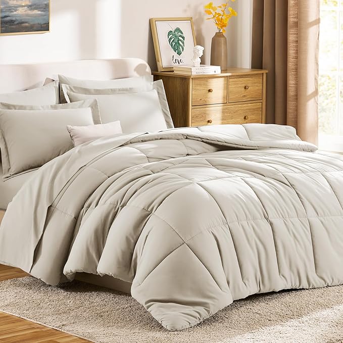 CozyLux Queen Comforter Set Beige - Image 9