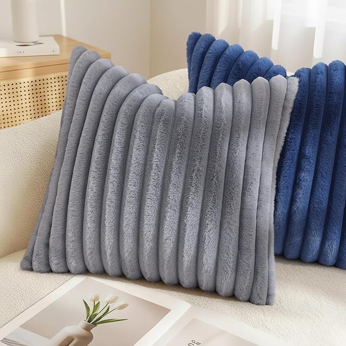decorUhome Cozy Faux Fur Throw Pillow Covers 26x26 Set of 2 Decorative Soft - Image 4