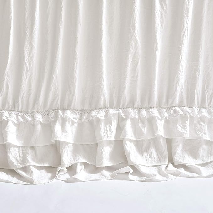 Lush Decor Ella Ruffle Lace Bedspread, 3 Piece Set, Queen, White - Cute Bed Set - Queen Bedding - White Bedding - Coquette Decor - Ruffle Trim - Lace Trim