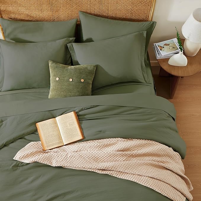 WRENSONGE Full Size Comforter Sets, 7 Pieces Olive Green Bed in a Bag - Image 3