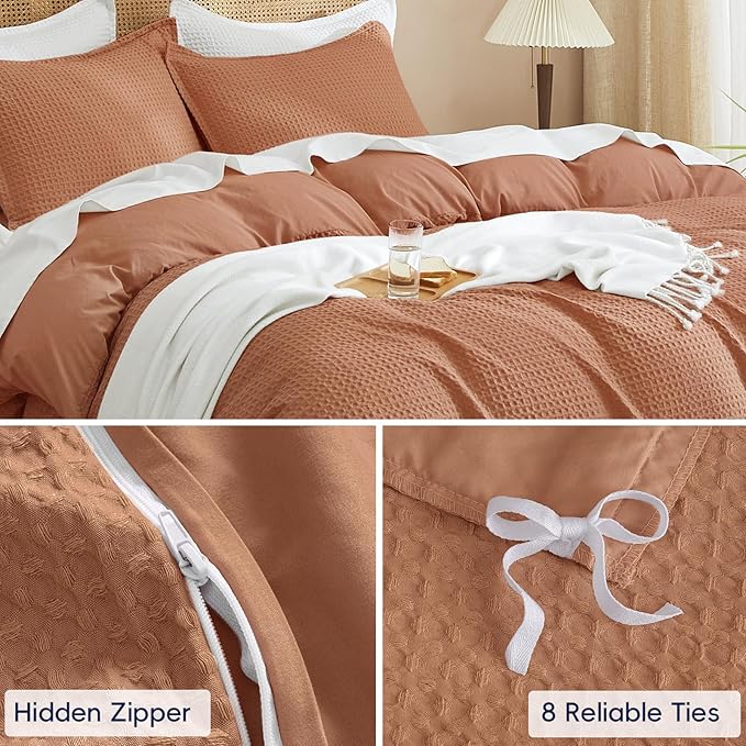 PHF Waffle Weave Duvet Cover Set Queen Size, No Snagging Ultra Soft Luxury - Image 5