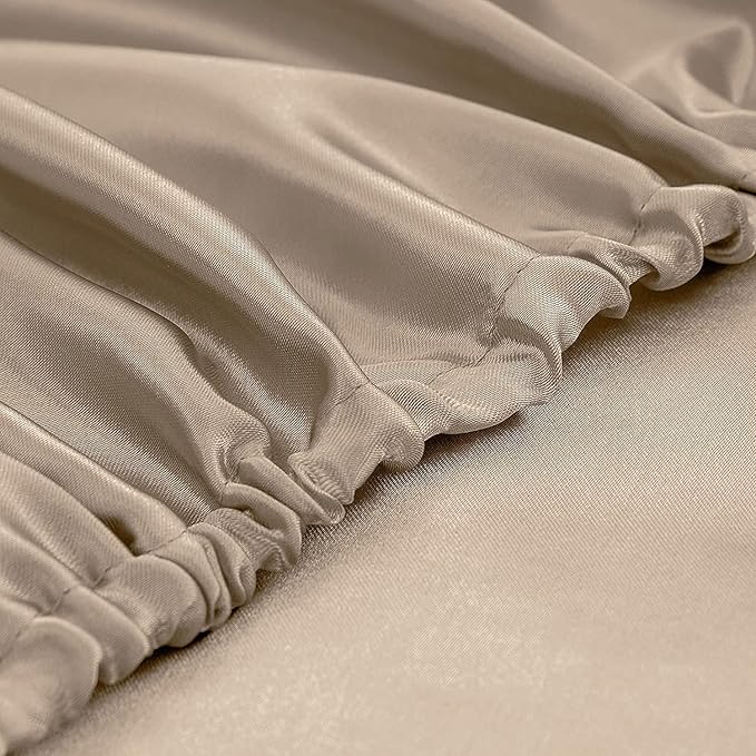 Homiest Taupe Satin Fitted Sheet King Size, Deep Pocket, Luxury & Ultra Soft - Image 4