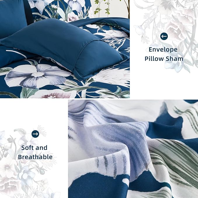 Luxudecor Floral Comforter Set King Size 7 Piece, Elegant Comforter Bedding Set - Image 5