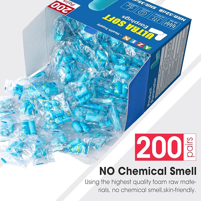 AZEN 200 Pairs Ear Plugs, NRR 32dB Soft Foam Ear Plugs - Image 5