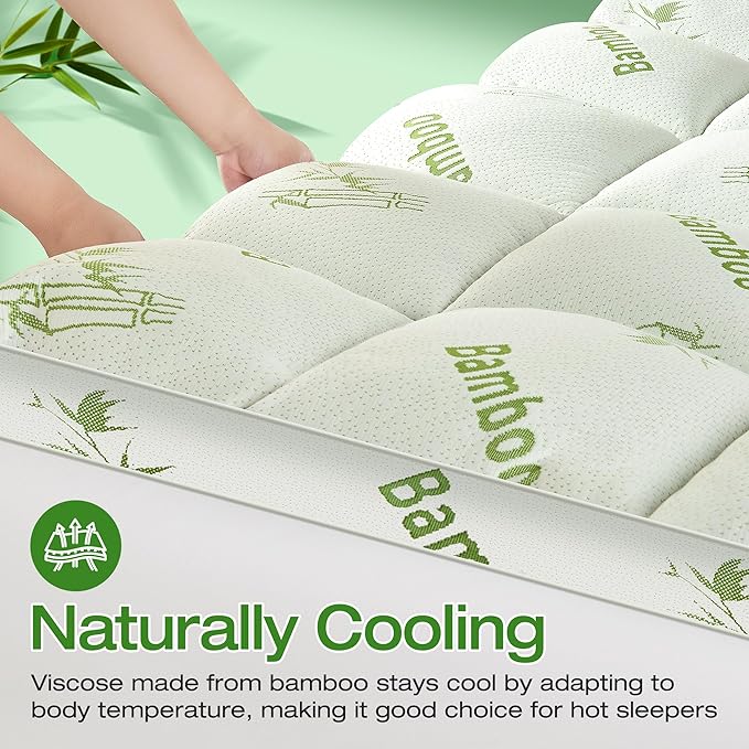 Mattress Topper King Size Viscose Derived from Bamboo, Thick Soft Pillow Top - Image 4