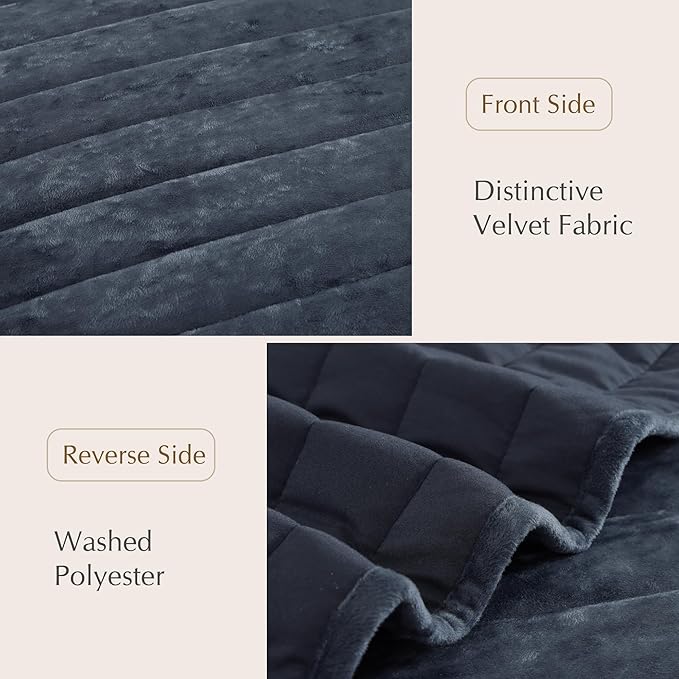WRENSONGE Velvet Queen Quilt Set-3 Pieces Blue Grey Luxurious Velvet Striped - Image 6