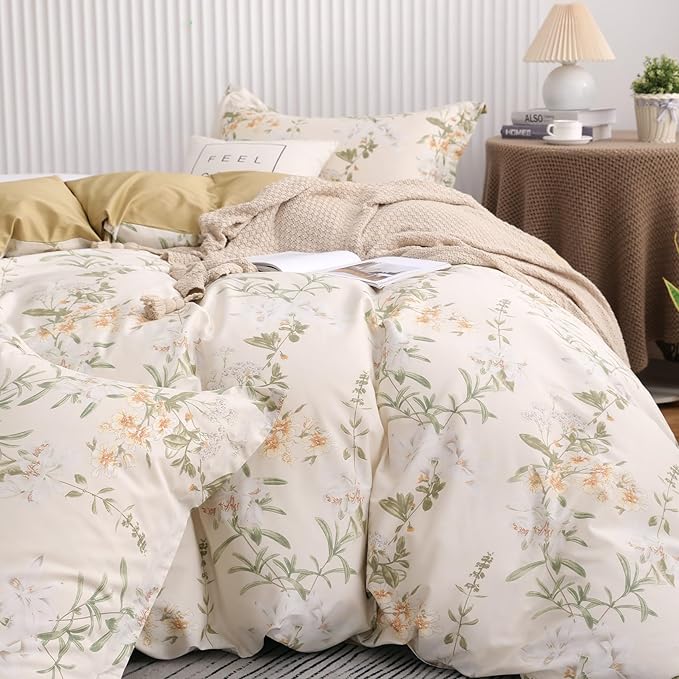 OAITE Duvet Cover Set Twin Size Floral Pattern 600 Thread Count Ultra Soft 100% - Image 5