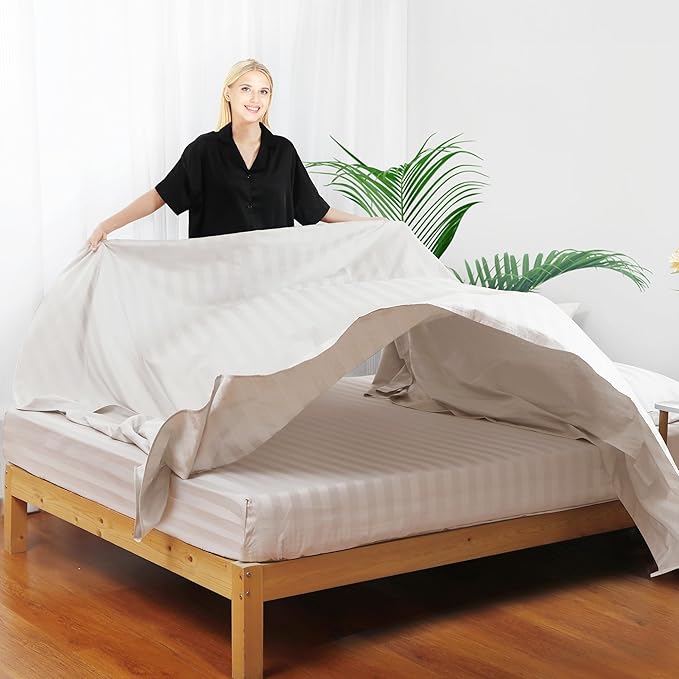 Flat Sheet Only Twin Size, 400 TC 100% Egyptian Cotton Flat Sheet Striped - Image 6