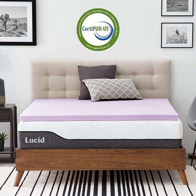 Lucid 2 Inch Lavender Memory Foam Mattress Topper, Full Size – Essential Oil - Image 5