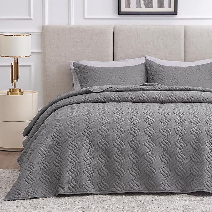 Love's cabin California King Size Quilt Bedding Set Grey Bedspread by Lovescabin