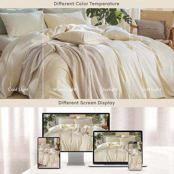 MooMee Bedding Duvet Cover Set 100% Washed Cotton Linen Like Textured - Image 7
