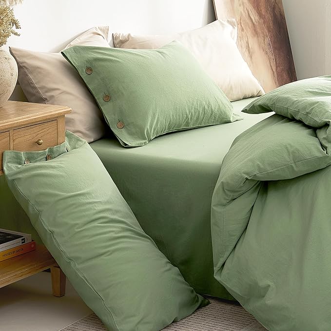 JELLYMONI 100% Washed Cotton Duvet Cover Queen – Soft, Breathable Linen-Look - Image 9