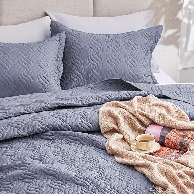 Love's cabin Quilts for Full Bed Bluish Grey Bedspreads Bedding Set - Image 7