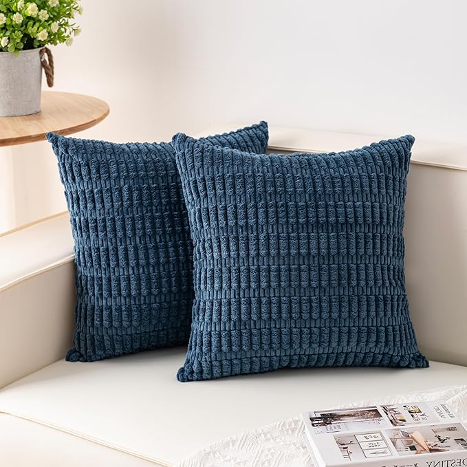 Aegero Pack of 2 Corduroy Decorative Throw Pillow Covers 24x24 InchSoft Striped by Unknown