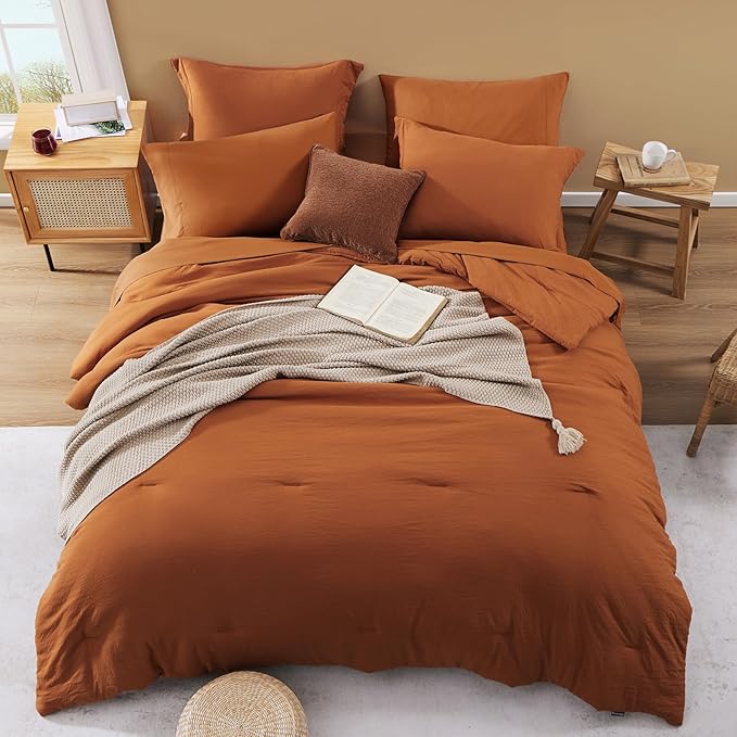 WRENSONGE Full Size Comforter Sets, 7 Pieces Soft Burnt Orange Fall Bed in a Bag - Image 3