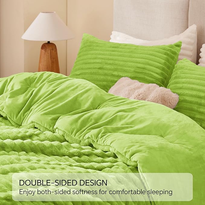 BEDELITE Fleece Twin Comforter Set -Super Soft & Warm Fluffy Dark Citron Bedding - Image 5
