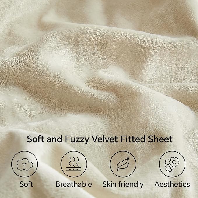 BEDELITE Velvet Fitted Sheet and Pillowcases Set, Luxury Soft Fuzzy Bottom Sheet - Image 3