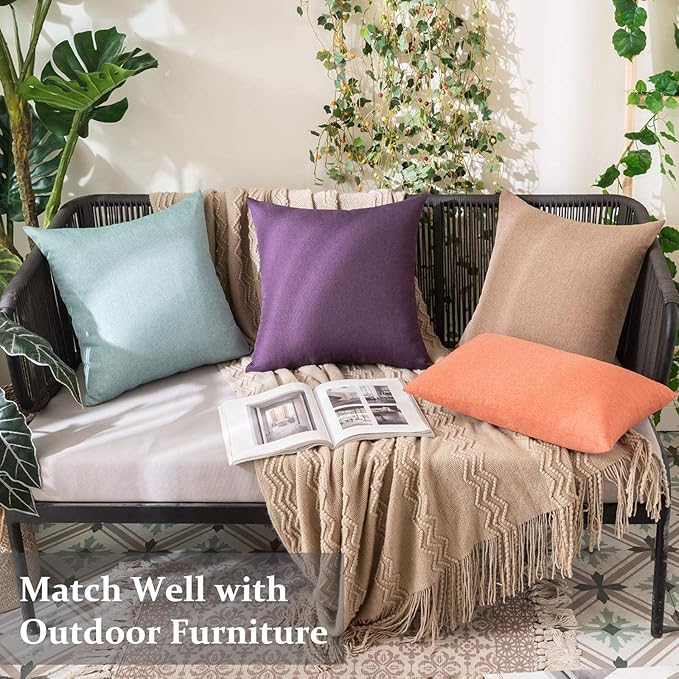 MIULEE Pack of 2 Decorative Outdoor Solid Waterproof Throw Pillow Covers Faux - Image 2