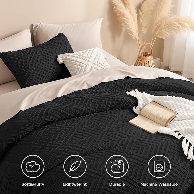 Andency Oversized King Comforter 120''x120'', 3 Pieces Black Super King Boho - Image 4
