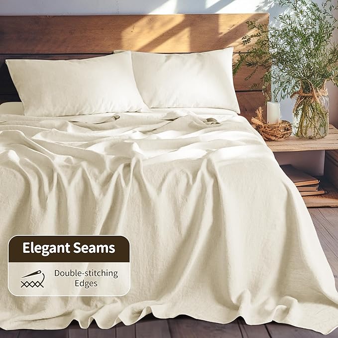 LBRO2M 100% Pure Linen Sheet Set Deep Pocket Up to 16" Bed Sheets Sets - Image 8