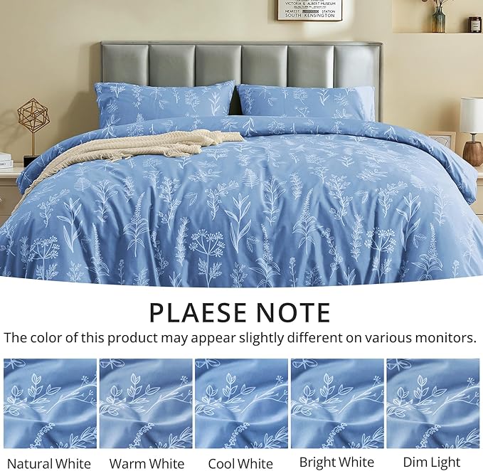 MUXHOMO Duvet Cover Full Size, Reversible Floral Ice Blue Duvet Cover Set - Image 7
