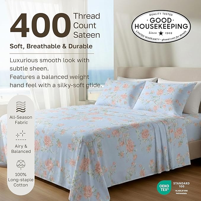 California Design Den Soft Cotton Bed Sheets Queen Size Set, 400 TC Good - Image 3